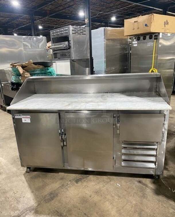 Bari Commercial Refrigerated Pizza Prep Table! With Marble Top! With 3 Door Storage Space Underneath! All Stainless Steel! On Casters! - Image 1 of 9