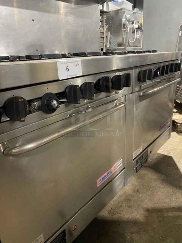 Southbend Commercial Natural Gas Powered 12 Burner Stove! With Raised Back Splash And Salamander Shelf! With 2 Full Size Oven Underneath! All Stainless Steel! On Casters! Working When Removed! - Image 9 of 10