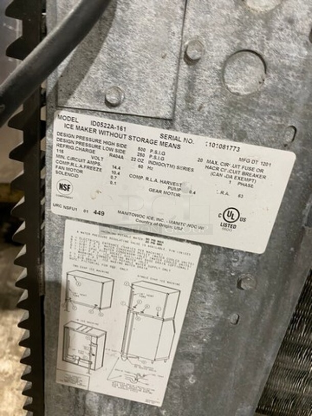 MANITOWOC 500LBS Ice Maker Machine Model 1D0522A-161 Serial 1101081773 115/60Hz/1 Phase! - Image 5 of 6