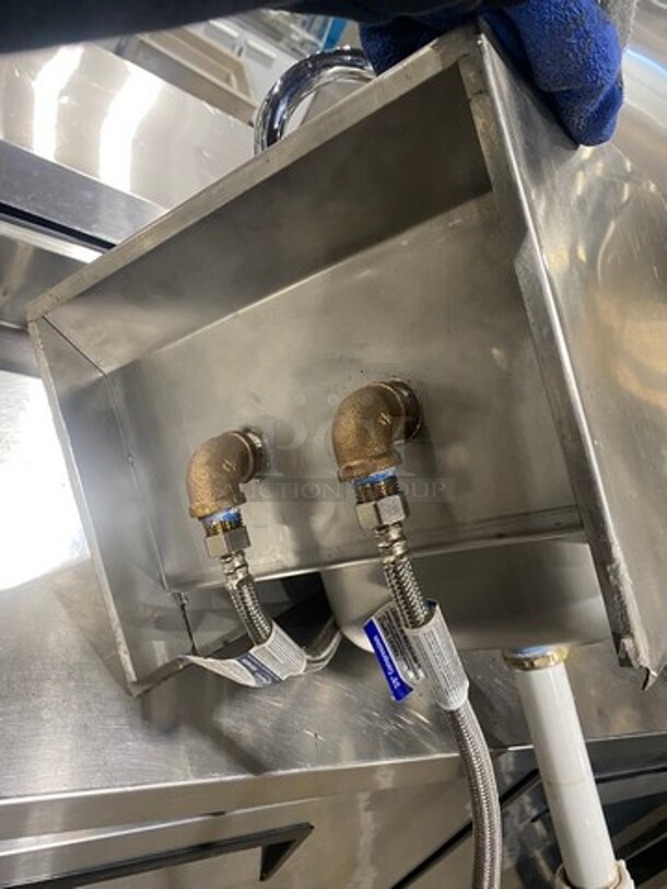 Commercial Stainless Steel Hand Sink! With Raised Back And Side Splashes! With Faucet And Handles! - Image 6 of 6