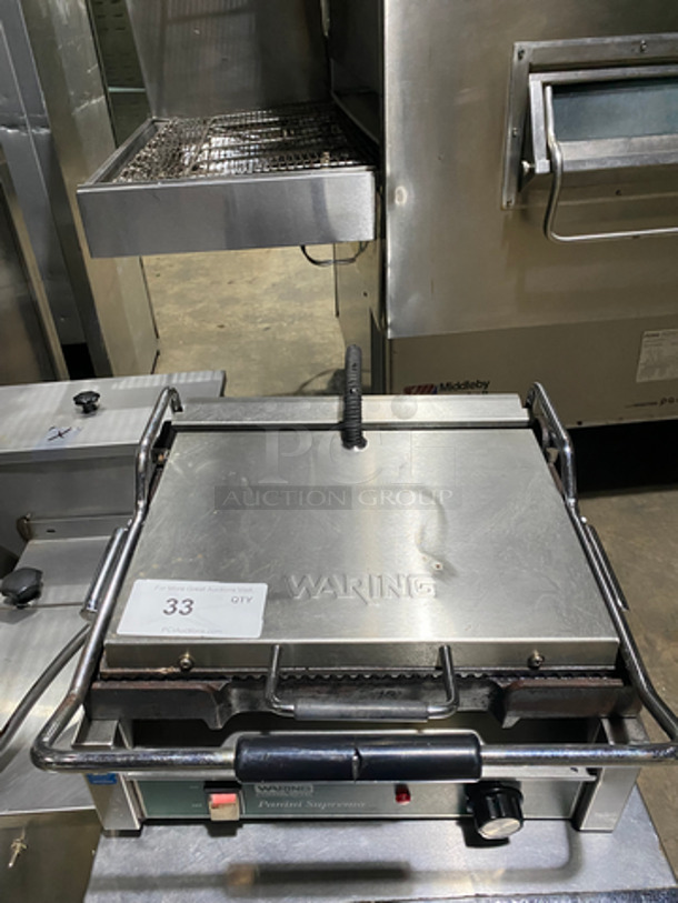 Waring Commercial Countertop Panini/Sandwich Supremo Grill! All Stainless Steel! Press With Ribbed Surface! Model: WPG250 120V 60HZ