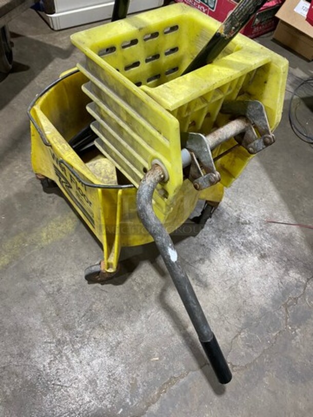 Rubbermaid Yellow Poly Mop Bucket! With Wringer Attachment! On Casters! - Image 6 of 7