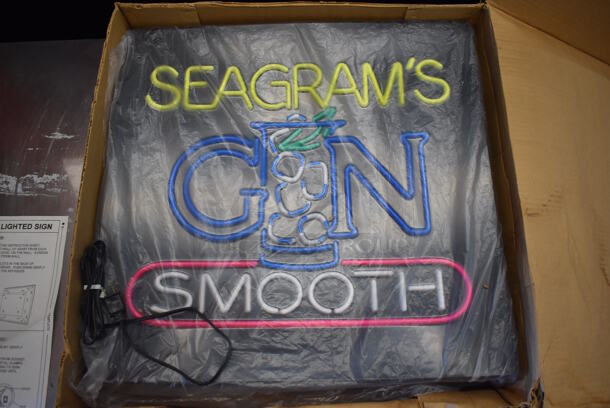 IN ORIGINAL BOX! Seagrams Gin Smooth Neon Light Up Sign. 