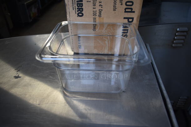Box of 6 BRAND NEW Cambro Clear Poly 1/6 Size Drop In Bins. 1/6x4 - Image 1 of 6