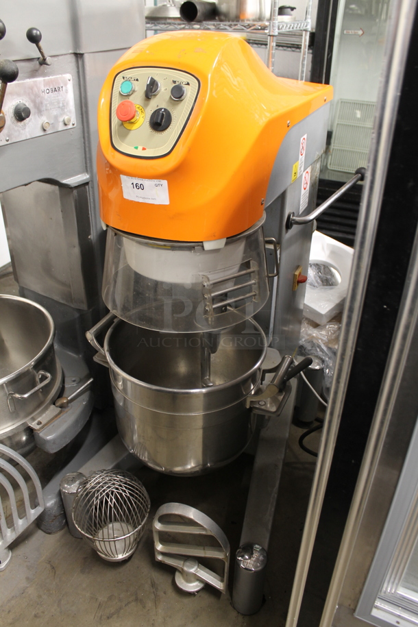 BRAND NEW! 2016 Sabitech MIPL40STR Metal Commercial Floor Style 40 Quart Planetary Dough Mixer w/ Stainless Steel Mixing Bowl, Bowl Guard, Dough Hook, Paddle and Whisk Attachments. 220 Volts, 3 Phase. - Image 1 of 9