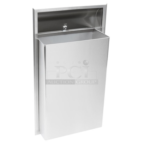 BRAND NEW SCRATCH AND DENT! Bobrick B-3644 Stainless Steel Recessed Rectangular Waste Receptacle - Image 1 of 4