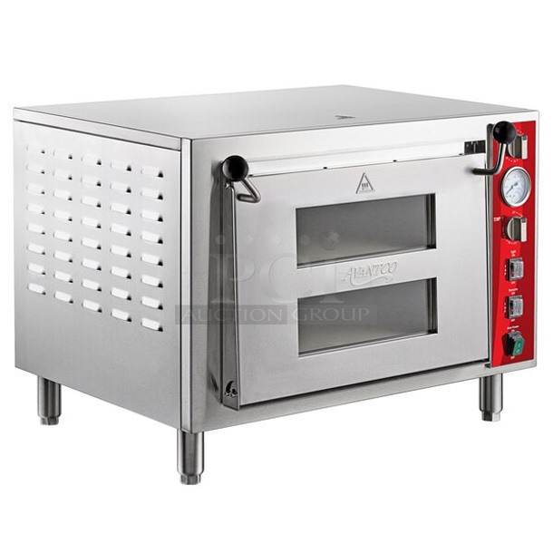 BRAND NEW SCRATCH AND DENT! Avantco 177DPO18DS Stainless Steel Commercial Countertop Electric Powered Pizza Ovens w/ 1 Broken Cooking Stone and 1 Complete Cooking Stones. 240 Volts, 1 Phase.