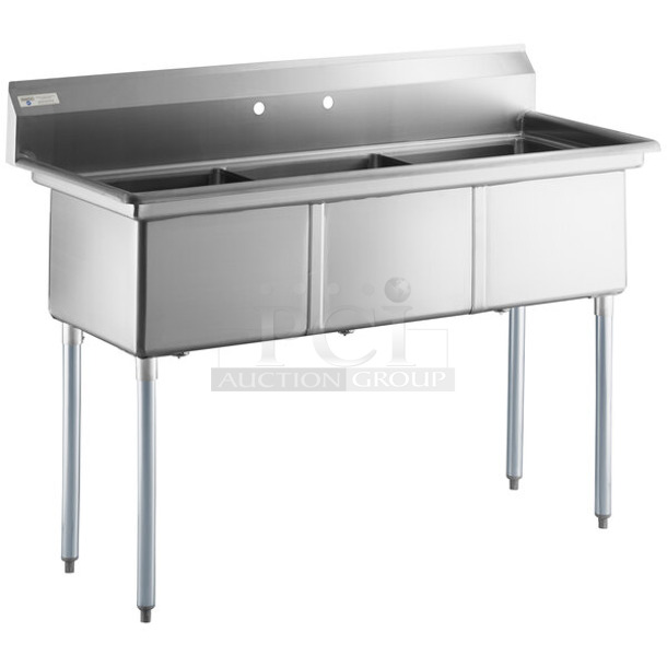 BRAND NEW SCRATCH AND DENT! Steelton 522CS31818 Stainless Steel Commercial 3 Bay Sink w/ Legs. Bays 18x18. 