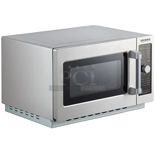 BRAND NEW SCRATCH AND DENT! Solwave 180MW112D 1000W Stackable Commercial Microwave with Large 1.2 cu. ft. Interior and Dial Controls. 120 Volts, 1 Phase.  - Image 1 of 6