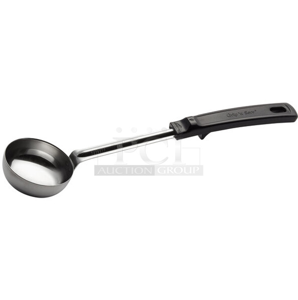 Box of 8 BRAND NEW! Vollrath 61167 3 oz. Black Solid Round Stainless Steel Spoodle® Portion Spoon with Grip 'N Serve® Handle - Image 1 of 4
