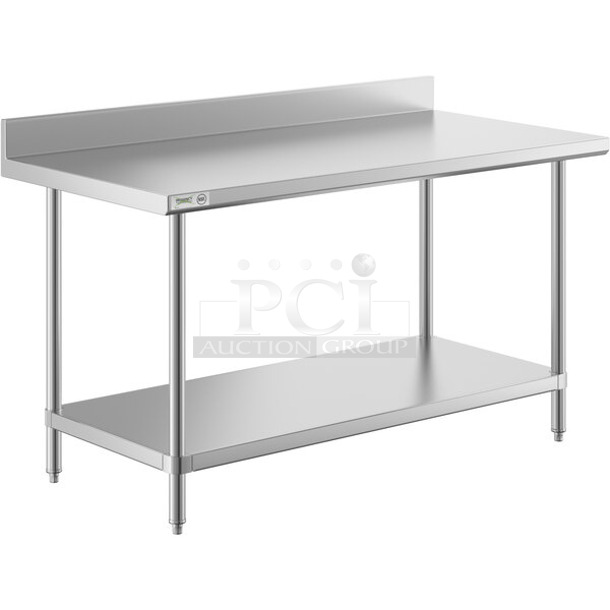 BRAND NEW SCRATCH AND DENT! Regency 600TSB3060S 30" x 60" 16-Gauge Stainless Steel Commercial Work Table with 4" Backsplash and Undershelf. May Be Missing Pieces. - Image 1 of 2