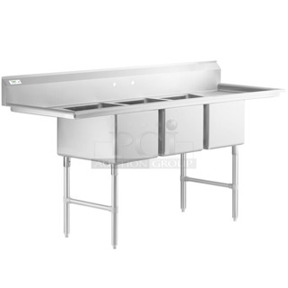BRAND NEW SCRATCH AND DENT! Regency 600S31824224 Stainless Steel 3 Bay Sink w/ Dual Drain Boards. No Legs. Bays 18x24x14. Drain Boards 22x18