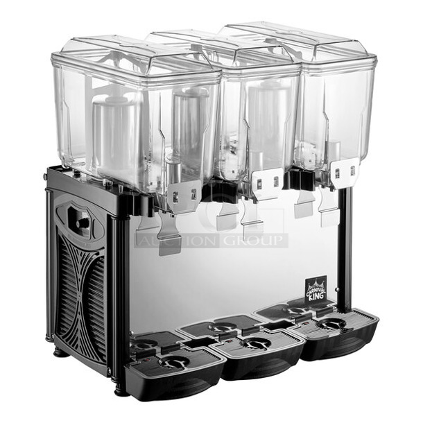 BRAND NEW SCRATCH AND DENT! 2023 Carnival King 382RBD3G3 Stainless Steel Commercial Countertop Triple 3 Gallon Bowl Refrigerated Beverage Dispenser. Missing 1 Drip Tray. 120 Volts, 1 Phase. Tested and Working!  - Image 1 of 6