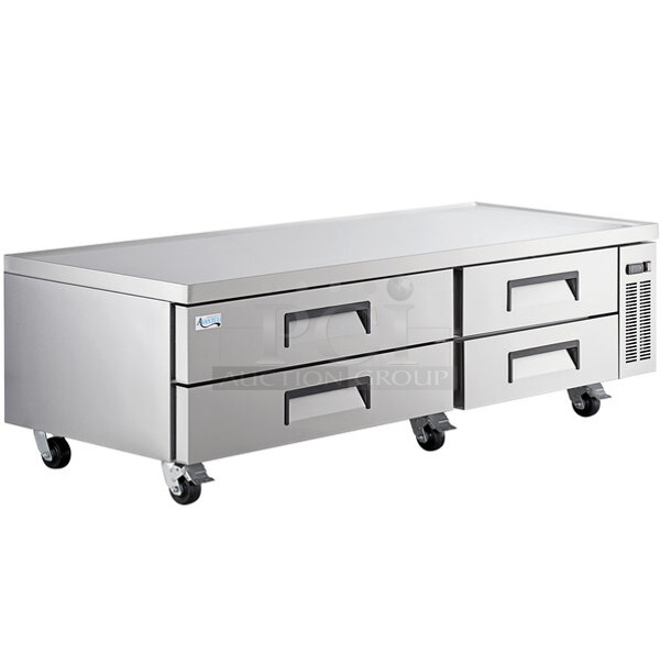 BRAND NEW SCRATCH AND DENT! 2023 Avantco 178CBE84HC Stainless Steel Commercial 4 Drawer Refrigerated Chef Base on Commercial Casters. 115 Volts, 1 Phase. Tested and Working! - Image 1 of 8