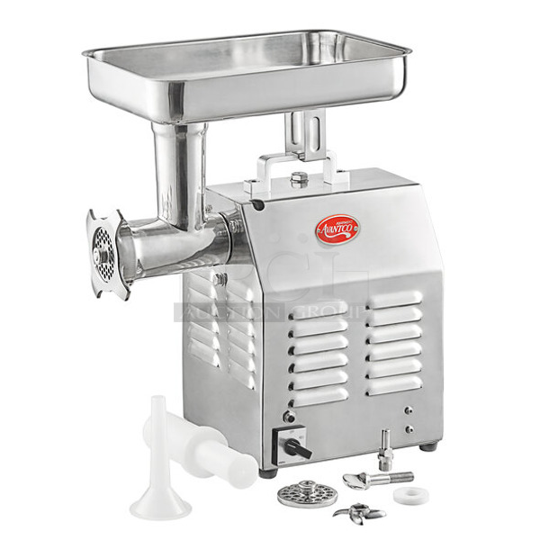 LIKE NEW! Avantco MG12 Stainless Steel Commercial Countertop #12 Meat Grinder w/ Tray. 110 Volts, 1 Phase. Tested and Working! - Image 1 of 8