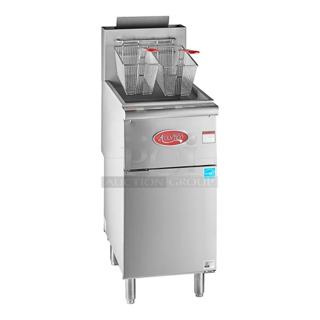 BRAND NEW SCRATCH AND DENT! 2024 Avantco 177FFES40N 35-40 lb. Natural Gas Stainless Steel Floor Fryer w/ 2 Metal Fry Basket. 70,000 BTU