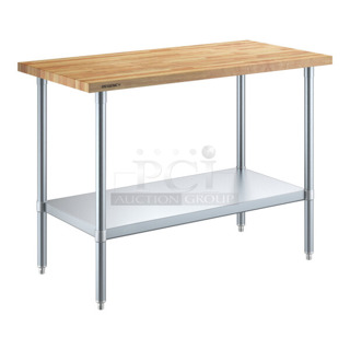 2 BRAND NEW SCRATCH AND DENT! Regency 600TW2448G 24" x 48" Wood Top Work Table with Galvanized Base and Adjustable Undershelf. 2 Times Your Bid! 