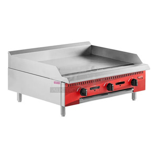 BRAND NEW SCRATCH AND DENT! Avantco 177CAG36MG Stainless Steel 36" Countertop Natural Gas Griddle with Manual Controls. 90,000 BTU.