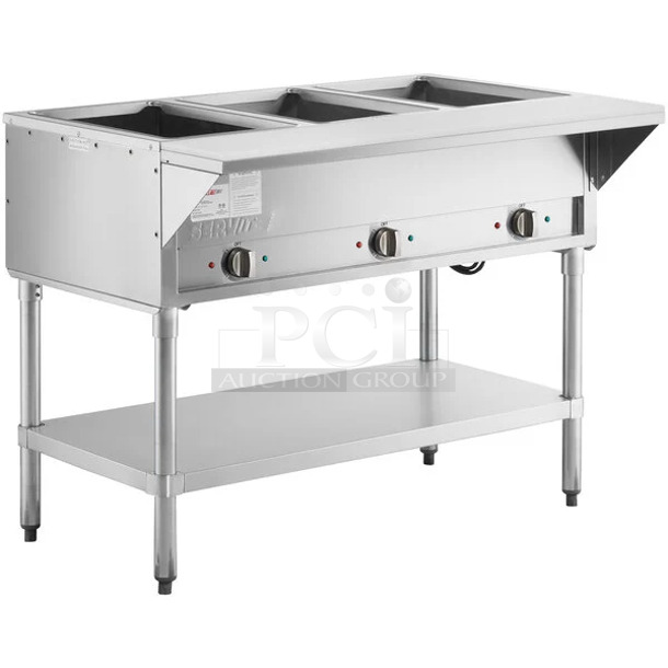 BRAND NEW SCRATCH AND DENT! ServIt EST-3WS Three Pan Sealed Well Electric Steam Table with Adjustable Undershelf. 120 Volts, 1 Phase. Tested and Working! - Image 1 of 3