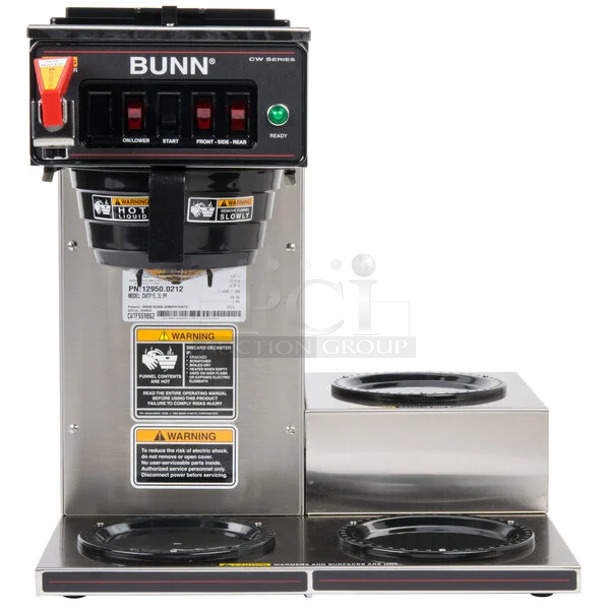 BRAND NEW SCRATCH AND DENT! Bunn 12950.0212 CWTF15-3 12 Cup Automatic Coffee Brewer with 3 Lower Warmers and Hot Water Faucet. 120 Volts, 1 Phase.  - Image 1 of 4