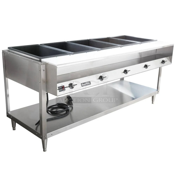 BRAND NEW SCRATCH AND DENT! Vollrath 38119 Stainless Steel Commercial Electric Powered 5 Bay Steam Table. No Legs. 208-240 Volts, 1 Phase.  - Image 1 of 7