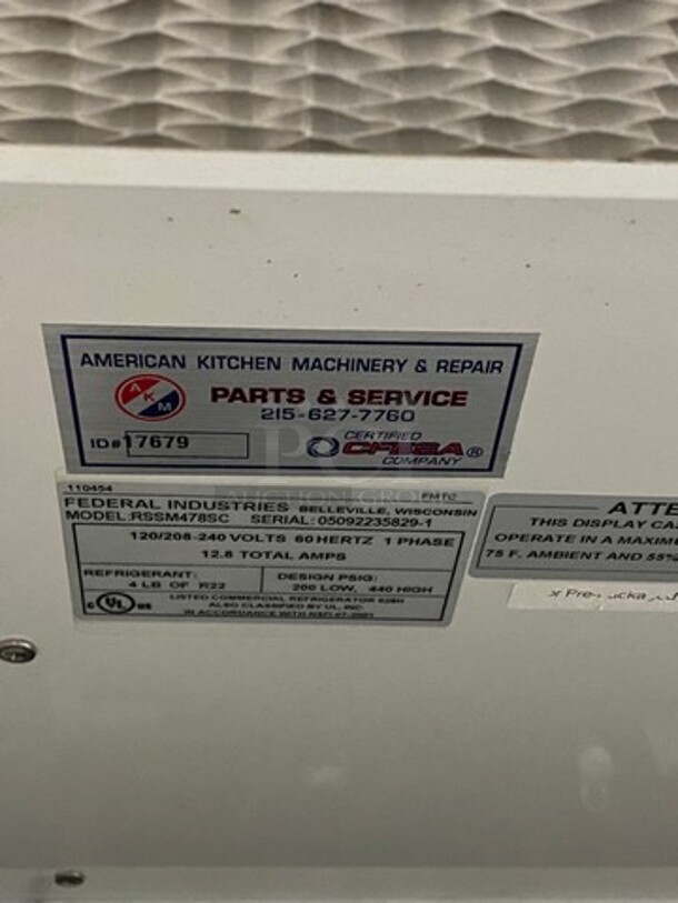 Federal Industries Commercial Refrigerated Grab-N-Go Open Case Merchandiser! Model: RSSM478SC SN: 050922358291 120/208/240V 60HZ 1 Phase - Image 6 of 7