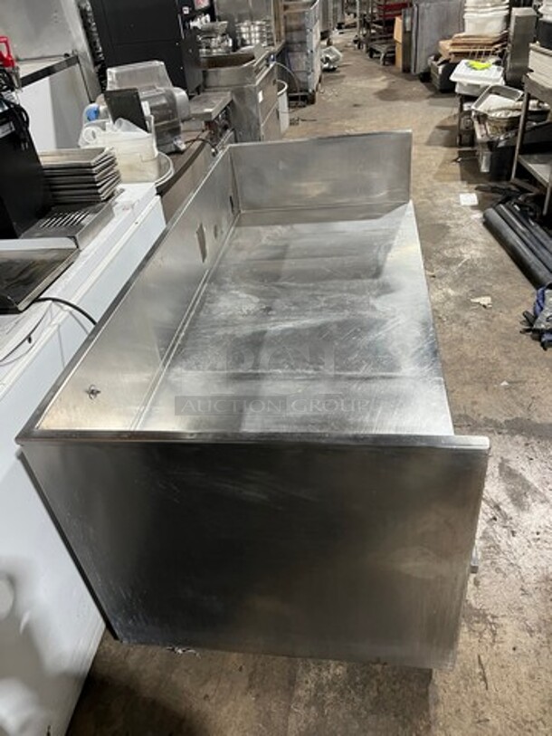 Custom Made Commercial Work Top Table/ Equipment Stand! With Raised Back And Side Splashes! With Drawer Storage Space Underneath! All Stainless Steel! On Casters! - Image 2 of 6
