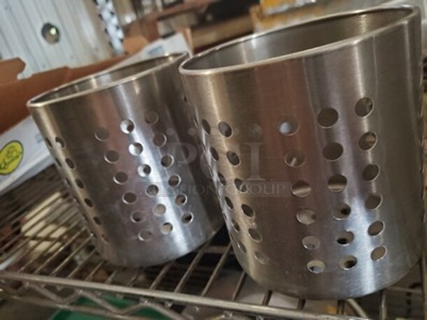 Stainless Steel Flatware/Round container w/ holes  - Image 2 of 4