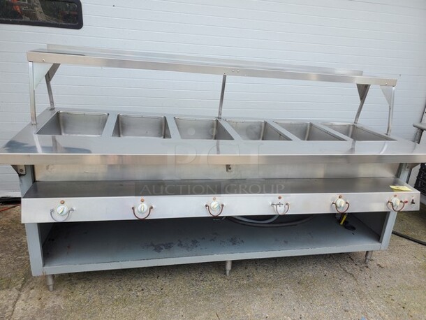 6 Bay Steam Table w/ overhead shelf! (broken knob) Missing tag/Working-Nice condition! - Image 3 of 3