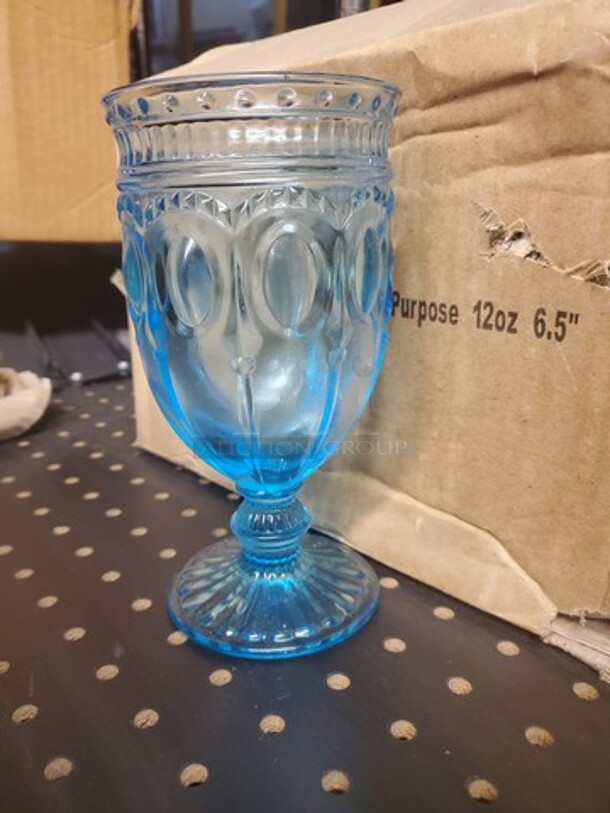 ALL ONE MONEY Lot of 6 12oz Aquamarine Footed All Purpose glass - Image 5 of 7