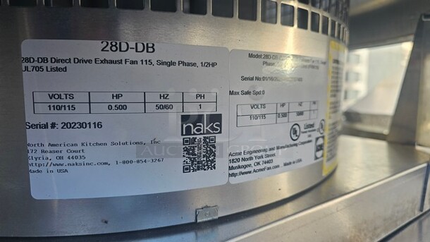 28D-DB Direct Drive Exhaust Fan
110/ 115 V
1 PH
1/2 HP - Image 2 of 4