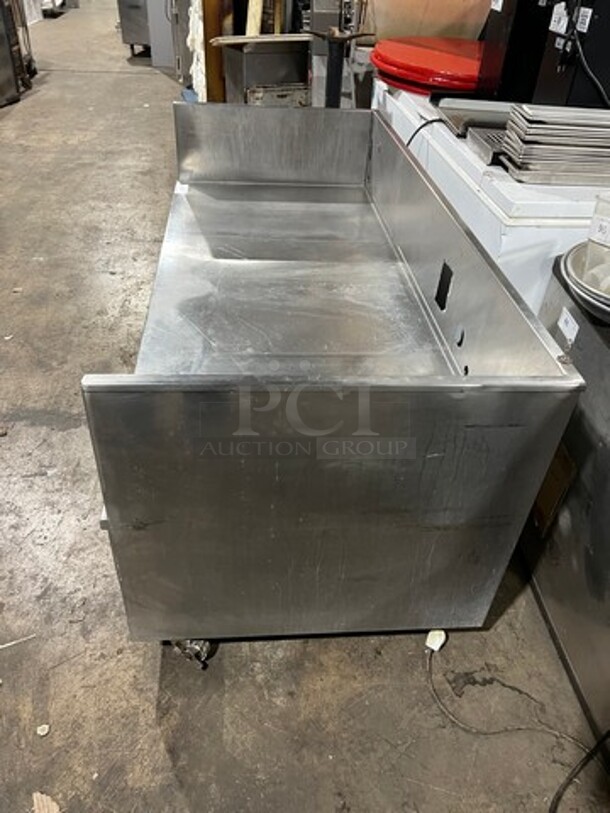 Custom Made Commercial Work Top Table/ Equipment Stand! With Raised Back And Side Splashes! With Drawer Storage Space Underneath! All Stainless Steel! On Casters! - Image 3 of 6