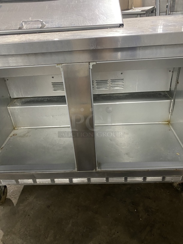 Beverage Air SP48-08 Stainless Steel Commercial Sandwich Salad Bain Marie Prep Table! On Commercial Casters!  115 Volts, 1 Phase.  - Image 5 of 11