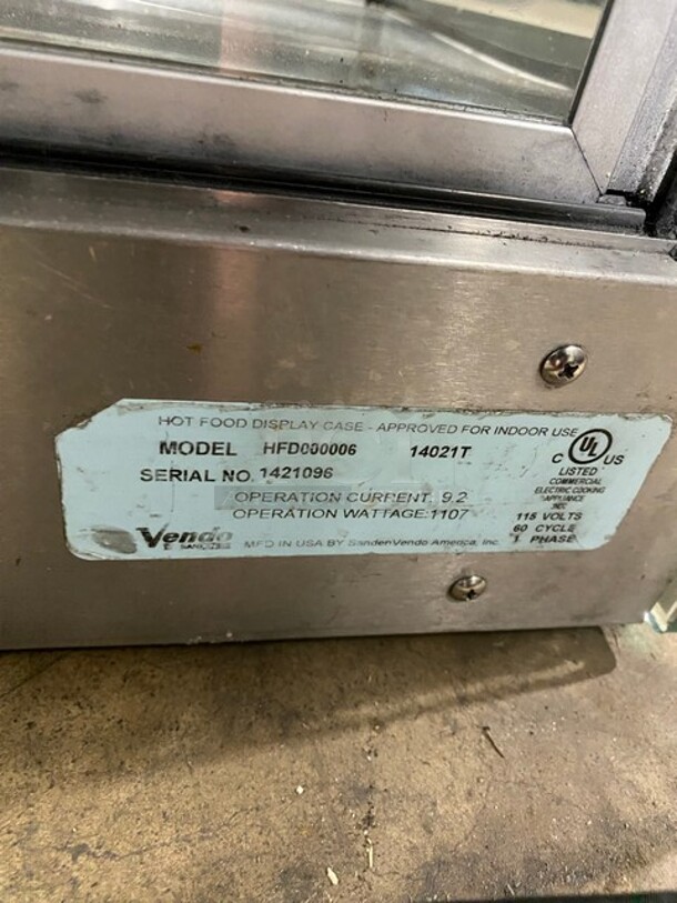 Vendo Commercial Countertop Food Warming Display Case! All Stainless Steel! With Rear Sliding Door Access! 115V 1 Phase! Model: HFD000006 SN: 1421096! Working When Removed!
 - Image 7 of 8