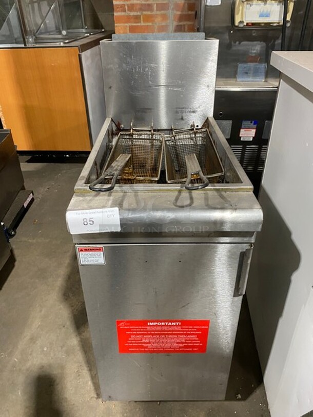 Commercial Natural Gas Powered Deep Fat Fryer! With Metal Frying Baskets! All Stainless Steel! On Legs!