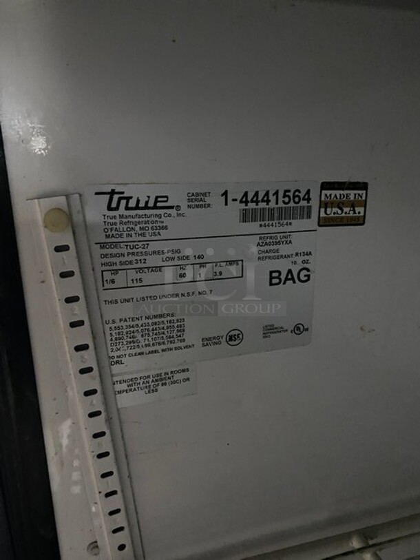 True Commercial Single Door Refrigerated Lowboy/Worktop Cooler! With Poly Coated Rack! All Stainless Steel! Model: TUC27 SN: 14441564! 115V 1Phase! - Image 6 of 9