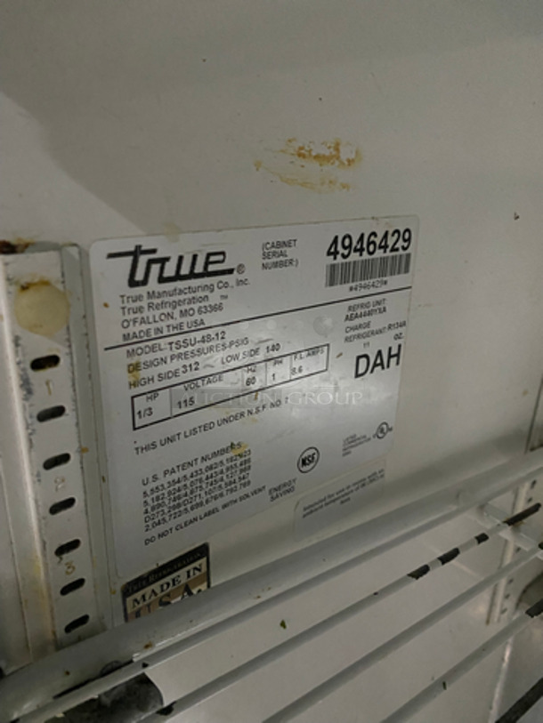 True Commercial Refrigerated Sandwich Prep Table! With 2 Door Storage Space Underneath! Poly Coated Racks! All Stainless! On Casters! Model: TSSU4812 SN: 4946429 115V 60HZ 1 Phase - Image 8 of 11