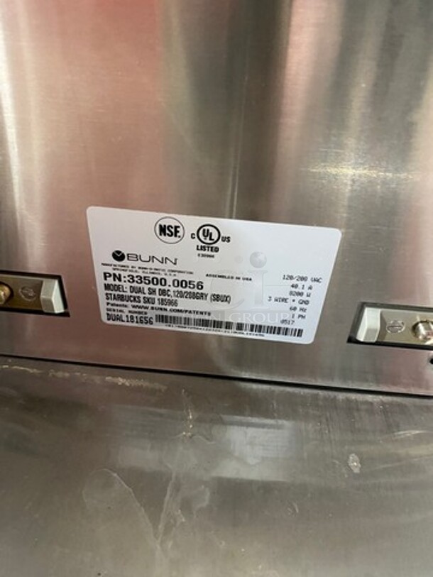 Bunn Commercial Countertop Dual Coffee Brewing Machine! All Stainless Steel! On Small Legs! Model: DUALSHDBC SN: DUAL181656 120/208V 60HZ 1 Phase - Image 6 of 8