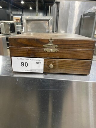 Rogers Silverware Wooden Box Utensil Holder! With Forks And Knives!