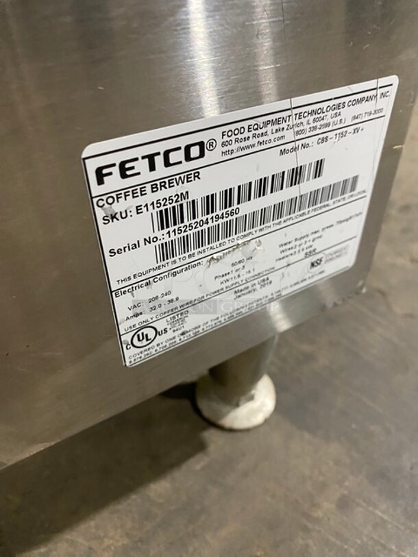 Fetco Stainless Steel Commercial Countertop Coffee Machine! MODEL CBS-1152-XV SN: 11525204194560 208/240V 1/3PH - Image 7 of 8