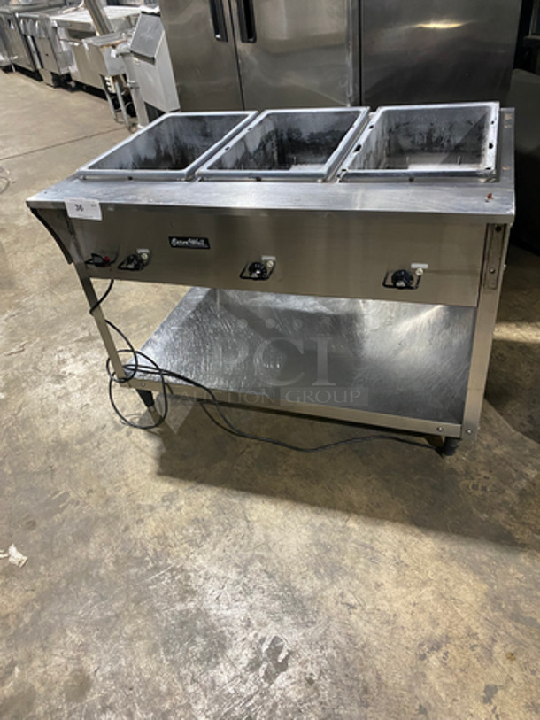 Serve Well By Vollrath Commercial Electric Powered 3 Bay Steam Table! With Storage Area Underneath! All Stainless Steel! On Legs!