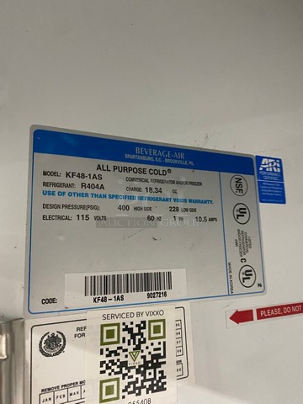 Beverage Air Commercial 2 Door Reach In Freezer! With Poly Coated Racks! All Stainless Steel! Model: KF481AS SN: 9027216 115V 60HZ 1 Phase - Image 8 of 10