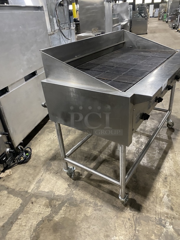 All Stainless Steel Commercial Heavy Duty Natural Gas Powered Radiant Char Broiler Grill!  On Casters! Working When Removed! - Image 4 of 6