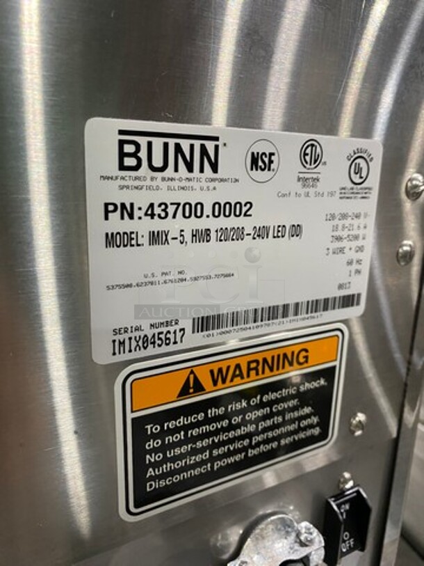 Bunn Commercial Countertop Hot Beverage Dispenser! Model: IMIX5 SN: IMIX045617 120/208/240V 60HZ 1 Phase - Image 5 of 8