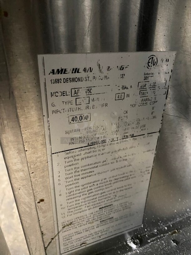 American Range Commercial Natural Gas Powered Deep Fat Fryer! All Stainless Steel! With Back Splash! With 2 Frying Baskets! On Legs! Model AF35/5G! - Image 7 of 8