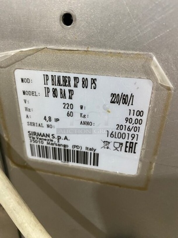 AMAZING! 2016 Sirman Commercial Floor Style Electric Powered 170LBS Meat Mixer Seasoning Machine! All Stainless Steel! WORKING WHEN REMOVED! Model IP80BAXP Serial 16L00191! 220V 1Phase! On Casters! - Image 5 of 10