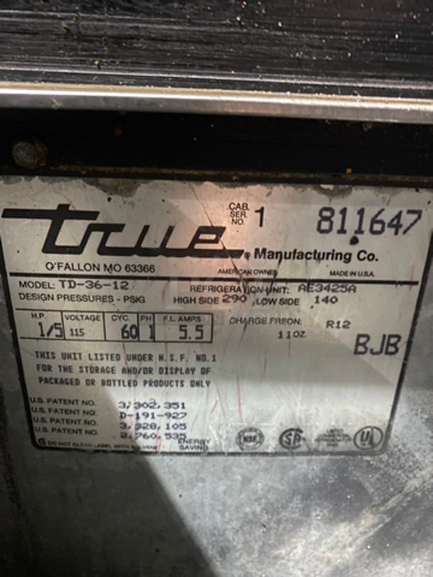 GREAT! True Commercial Under The Counter Beer Bottle Cooler! With Single Sliding Stainless Steel Top Door! Model: TD3612 SN: 1811647 115V 60HZ 1 Phase - Image 7 of 8