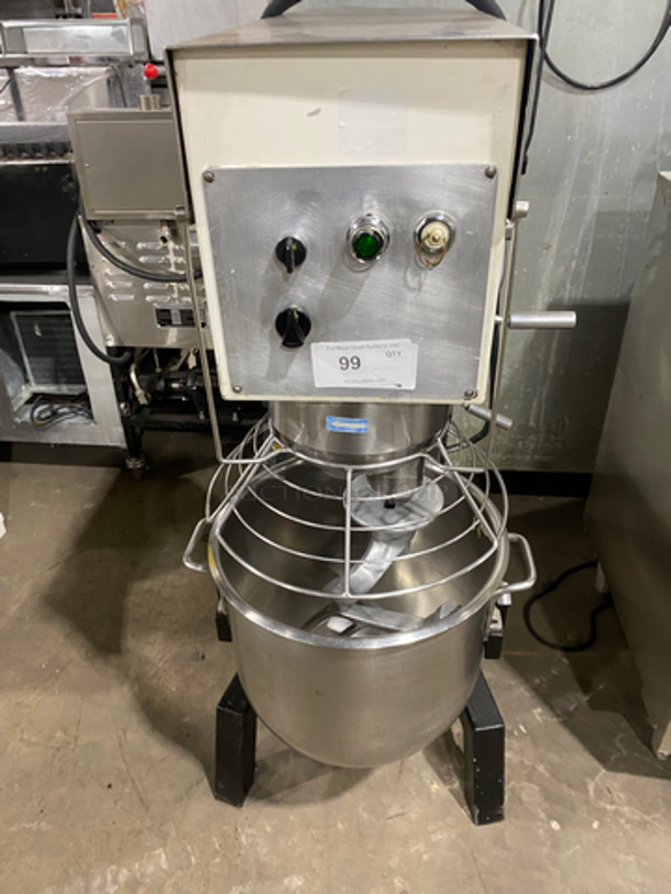 Arimex Commercial 40 Qt Mixer! With Spiral And Paddle Attachments! With Stainless Steel Bowl And Bowl Guard! On Legs! Working When Removed! Model: MG40/3 SN: 111 208V 60HZ 3 Phase