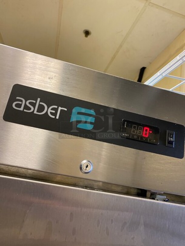LATE MODEL! 2021 Asber Commercial Single Door Reach In Freezer! With Poly Coated Racks! All Stainless Steel! On Casters! WORKING WHEN REMOVED! Model: ARF23HFHC SN: 8102349138 115V 60HZ 1 Phase - Image 4 of 8