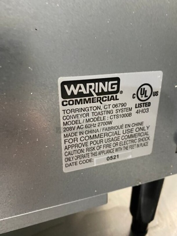 LIKE NEW! LATE MODEL! 2021 Waring Commercial Countertop Conveyor Toaster Oven! All Stainless Steel! On Legs! Model: CTS1000B 120V 60HZ 1 Phase - Image 5 of 8